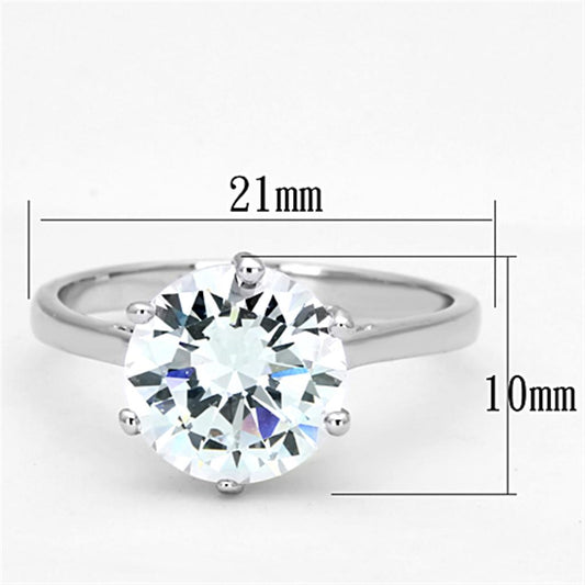 3W514 - Rhodium Brass Ring with AAA Grade CZ  in Clear