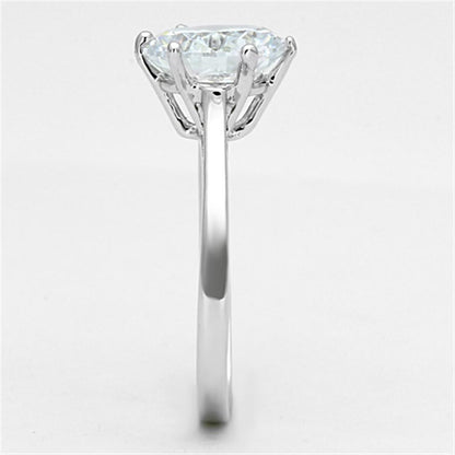 3W514 - Rhodium Brass Ring with AAA Grade CZ  in Clear