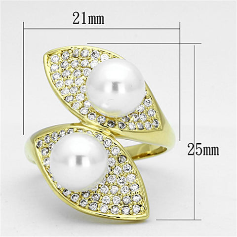 3W522 - Gold Brass Ring with Synthetic Pearl in White