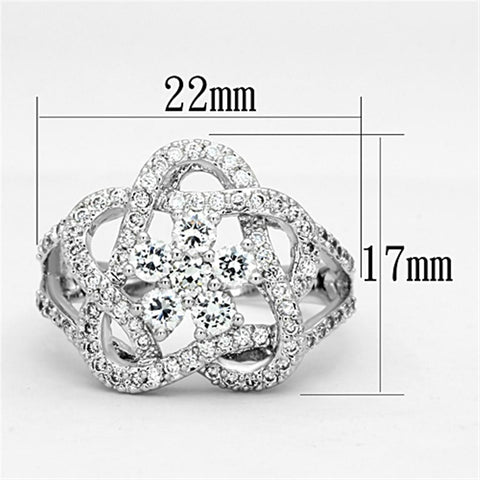 3W523 - Rhodium Brass Ring with AAA Grade CZ  in Clear