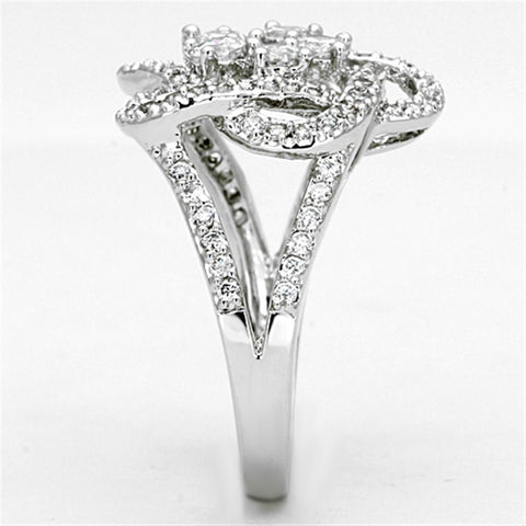 3W523 - Rhodium Brass Ring with AAA Grade CZ  in Clear