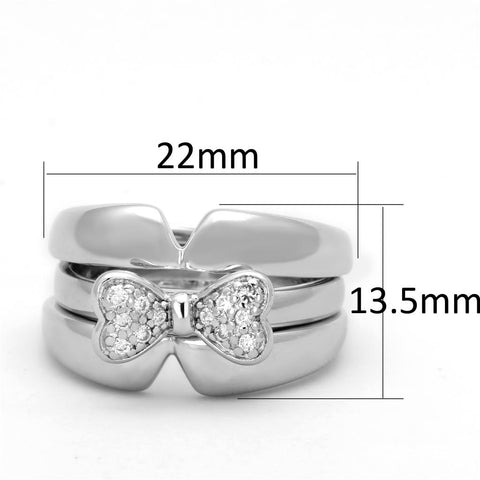 3W571 - Rhodium Brass Ring with AAA Grade CZ  in Clear