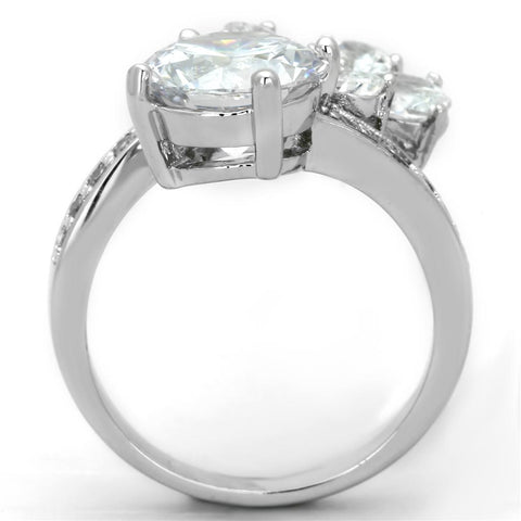 3W576 - Rhodium Brass Ring with AAA Grade CZ  in Clear