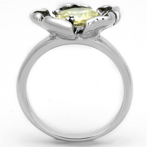 3W585 - Rhodium Brass Ring with AAA Grade CZ  in Citrine Yellow