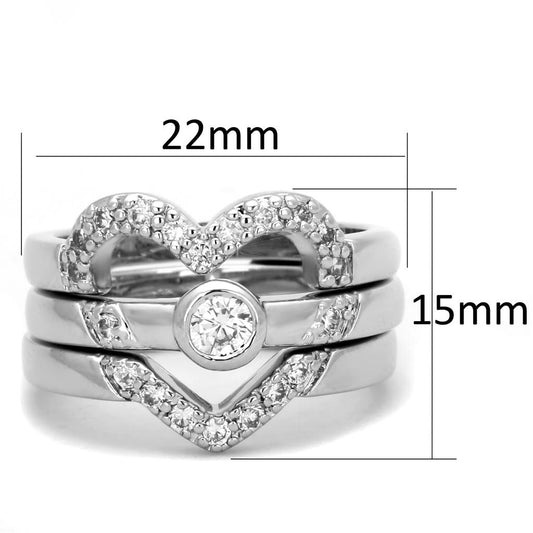 3W591 - Rhodium Brass Ring with AAA Grade CZ  in Clear