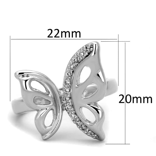 3W592 - Rhodium Brass Ring with AAA Grade CZ  in Clear