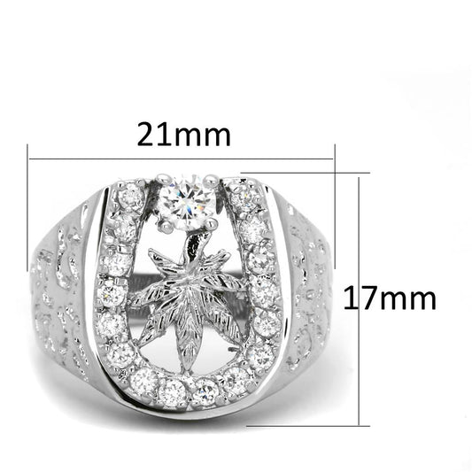 3W595 - Rhodium Brass Ring with AAA Grade CZ  in Clear