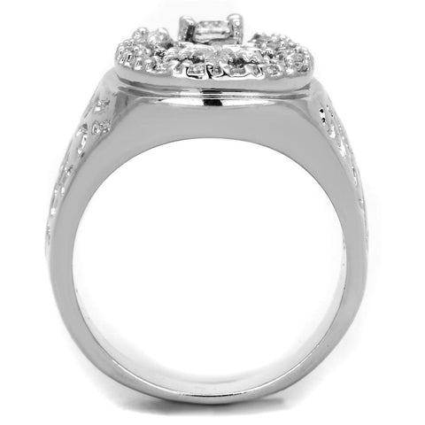 3W595 - Rhodium Brass Ring with AAA Grade CZ  in Clear