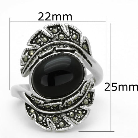 3W597 - Rhodium Brass Ring with Synthetic Onyx in Jet