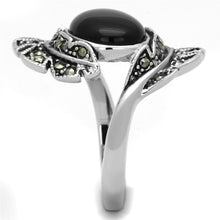 3W597 - Rhodium Brass Ring with Synthetic Onyx in Jet