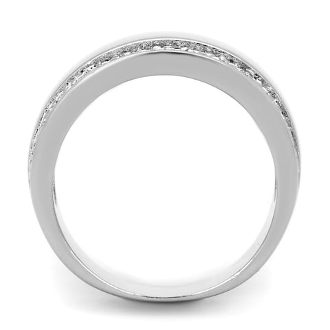 3W601 - Rhodium Brass Ring with AAA Grade CZ  in Clear