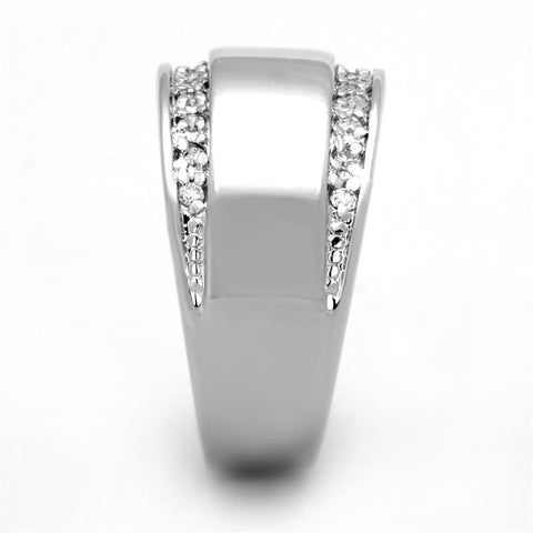 3W601 - Rhodium Brass Ring with AAA Grade CZ  in Clear