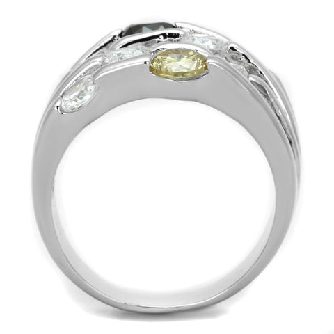 3W605 - Rhodium Brass Ring with AAA Grade CZ  in Multi Color