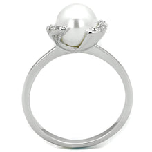 3W721 - Rhodium Brass Ring with Synthetic Pearl in White