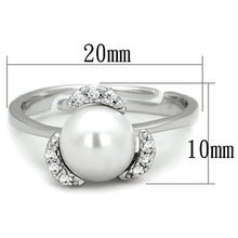 3W722 - Rhodium Brass Ring with Synthetic Pearl in White