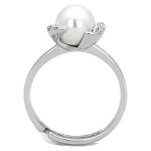 3W722 - Rhodium Brass Ring with Synthetic Pearl in White