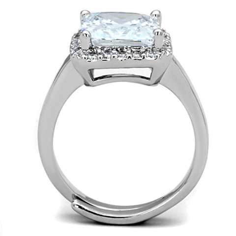 3W729 - Rhodium Brass Ring with AAA Grade CZ  in Clear