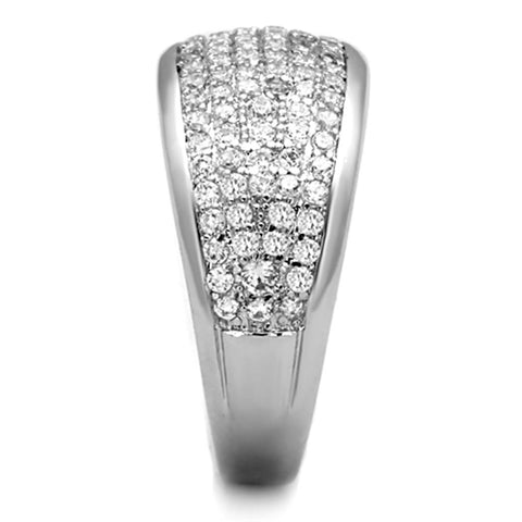 3W730 - Rhodium Brass Ring with AAA Grade CZ  in Clear