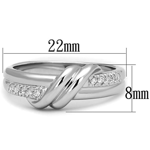 3W741 - Rhodium Brass Ring with AAA Grade CZ  in Clear