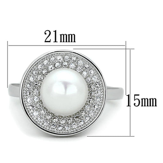 3W755 - Rhodium Brass Ring with Synthetic Pearl in White