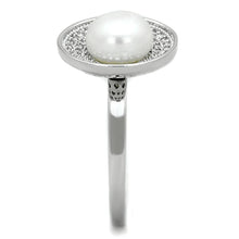 3W755 - Rhodium Brass Ring with Synthetic Pearl in White