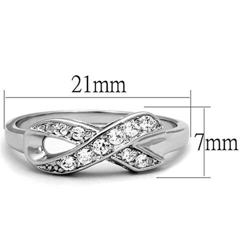 3W757 - Rhodium Brass Ring with AAA Grade CZ  in Clear