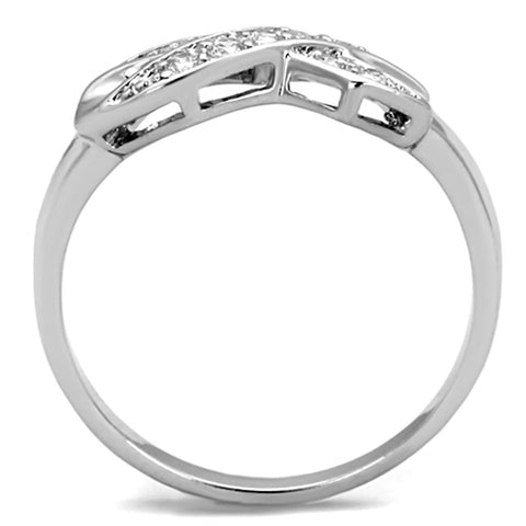 3W757 - Rhodium Brass Ring with AAA Grade CZ  in Clear