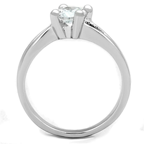 3W764 - Rhodium Brass Ring with AAA Grade CZ  in Clear