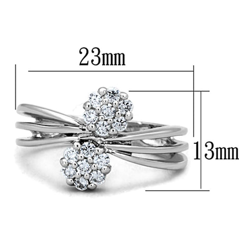 3W767 - Rhodium Brass Ring with AAA Grade CZ  in Clear