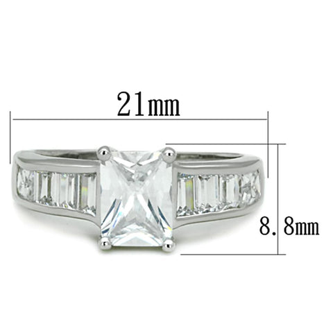 3W769 - Rhodium Brass Ring with AAA Grade CZ  in Clear