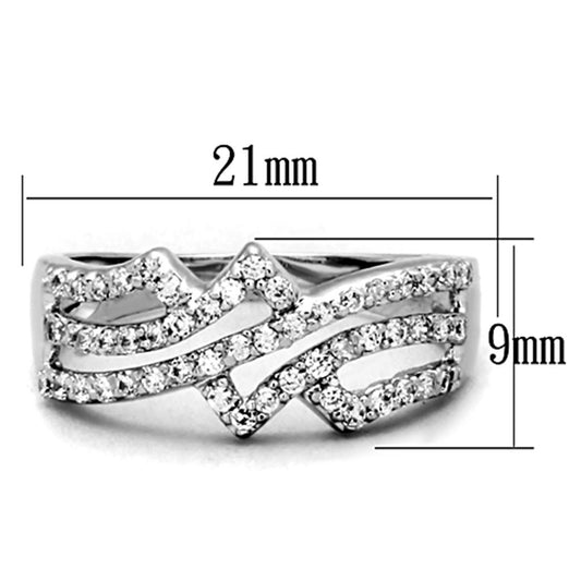 3W771 - Rhodium Brass Ring with AAA Grade CZ  in Clear