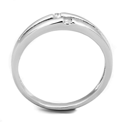 3W779 - Rhodium Brass Ring with AAA Grade CZ  in Clear