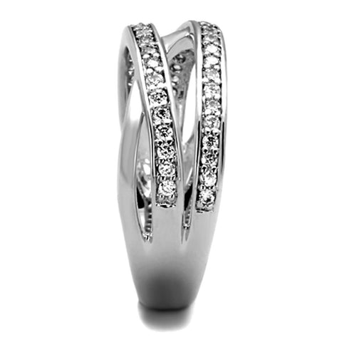 3W782 - Rhodium Brass Ring with AAA Grade CZ  in Clear