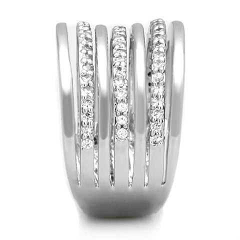 3W791 - Rhodium Brass Ring with AAA Grade CZ  in Clear