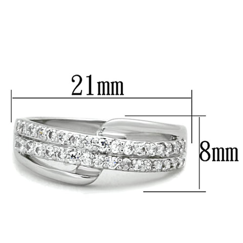 3W798 - Rhodium Brass Ring with AAA Grade CZ  in Clear