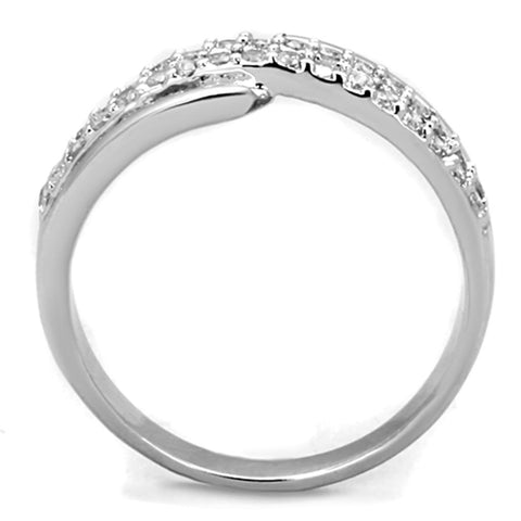 3W798 - Rhodium Brass Ring with AAA Grade CZ  in Clear