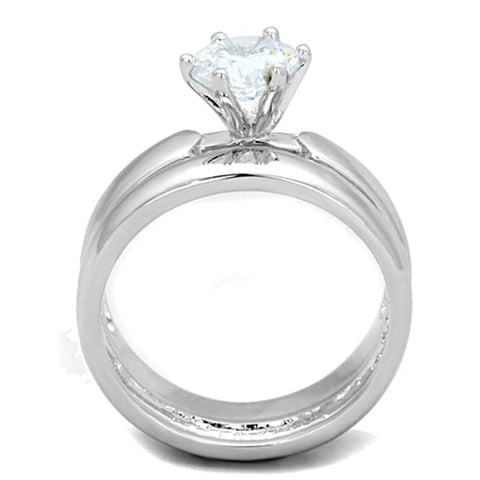 3W805 - Rhodium Brass Ring with AAA Grade CZ  in Clear