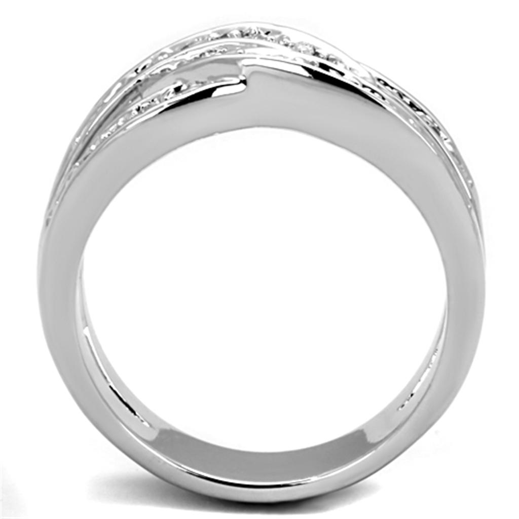 3W806 - Rhodium Brass Ring with AAA Grade CZ  in Clear