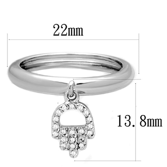 3W808 - Rhodium Brass Ring with AAA Grade CZ  in Clear