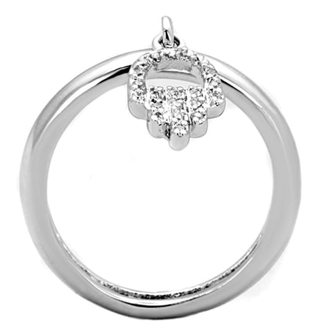 3W808 - Rhodium Brass Ring with AAA Grade CZ  in Clear