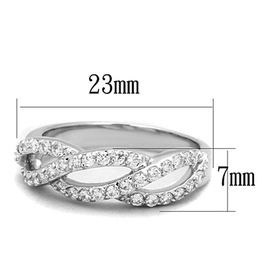 3W809 - Rhodium Brass Ring with AAA Grade CZ  in Clear