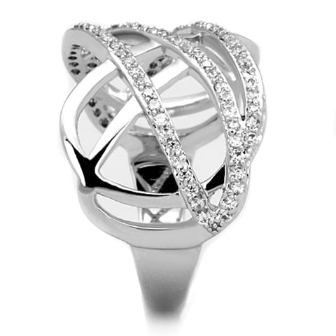 3W823 - Rhodium Brass Ring with AAA Grade CZ  in Clear