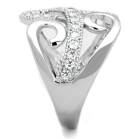 3W827 - Rhodium Brass Ring with AAA Grade CZ  in Clear