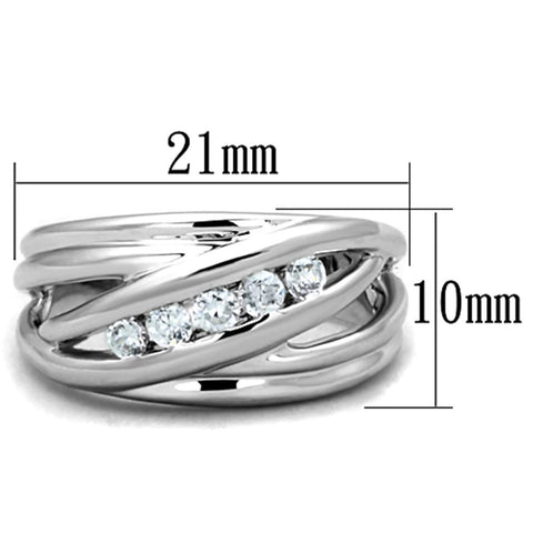 3W830 - Rhodium Brass Ring with AAA Grade CZ  in Clear