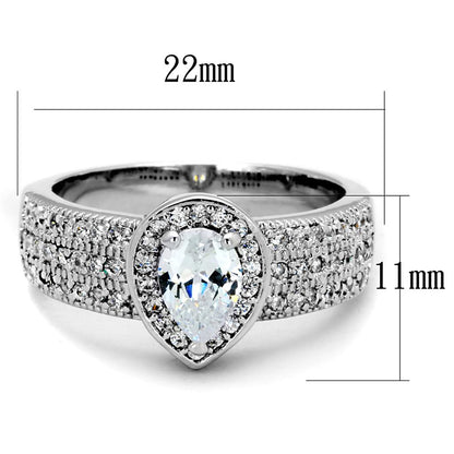 3W831 - Rhodium Brass Ring with AAA Grade CZ  in Clear