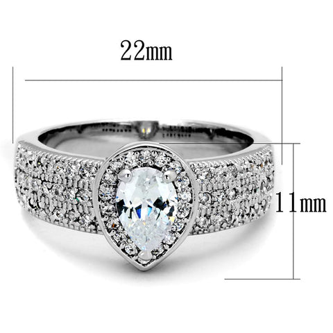 3W831 - Rhodium Brass Ring with AAA Grade CZ  in Clear