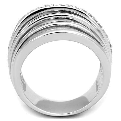 3W837 - Rhodium Brass Ring with AAA Grade CZ  in Clear