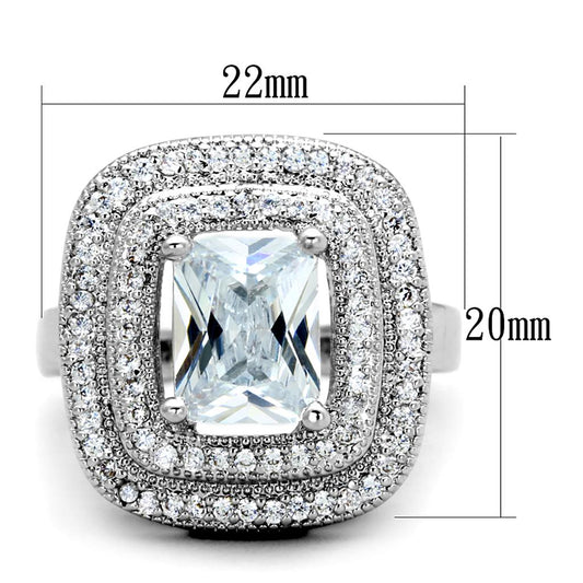 3W839 - Rhodium Brass Ring with AAA Grade CZ  in Clear