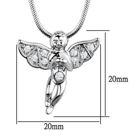 3W848 - Rhodium Brass Chain Pendant with AAA Grade CZ  in Clear