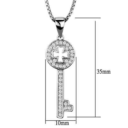 3W851 - Rhodium Brass Chain Pendant with AAA Grade CZ  in Clear